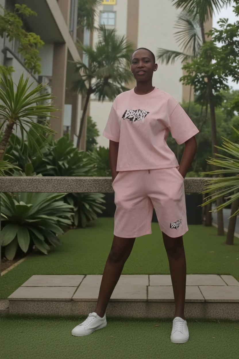 Brand-on Unisex Streetwear Set – Graphic T-Shirt & Matching Shorts