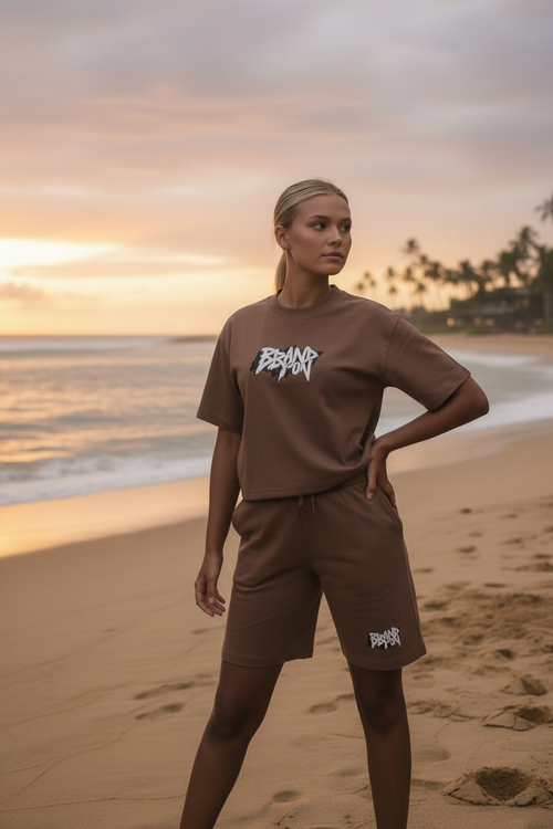Brand-on Unisex Streetwear Set – Graphic T-Shirt & Matching Shorts