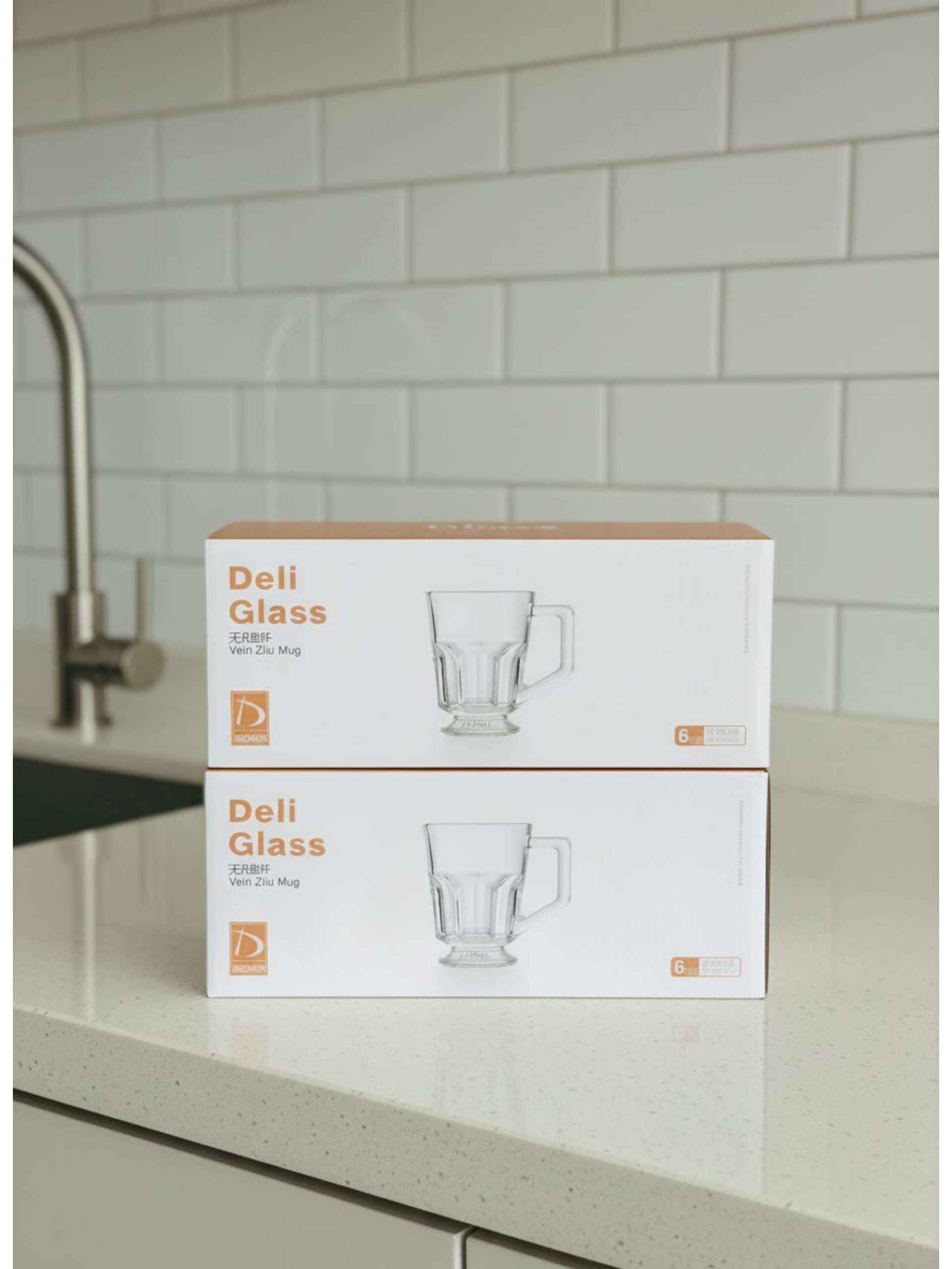 Deli Glass Mug Set – 6-Piece Clear Glass Coffee & Tea Cups